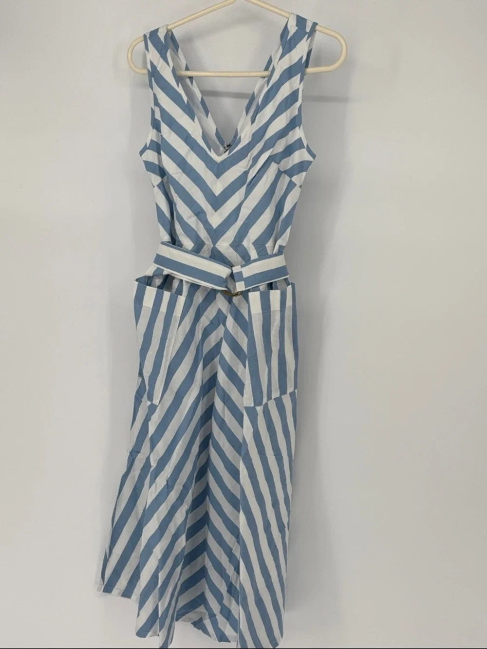 Kate spade Blue & White Striped linnen blend Sleeveless belt lined Dress size 4